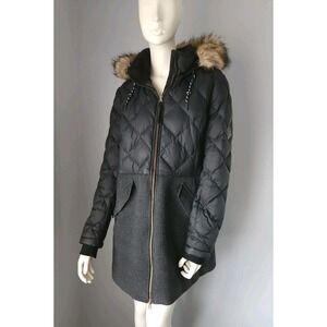 Eddie Bauer Lanely Hybrid Down Parka Black Puffer Winter Jacket Long Hooded L XL